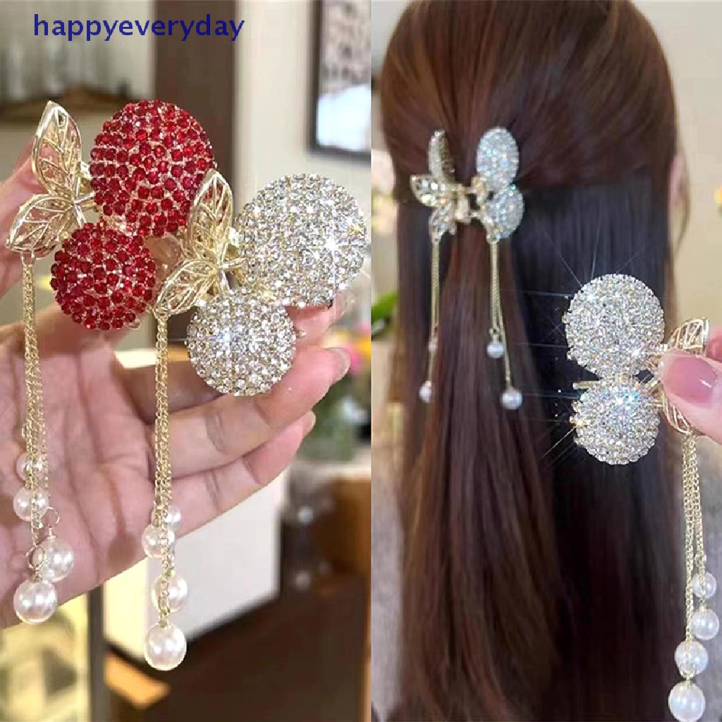[happy] 1pc Cherry Rumbai Jepit Rambut Berlian Imitasi Hair Clip Woman Hair Claw Perhiasan Aksesoris Rambut Peri Hiasan Kepala [ID]