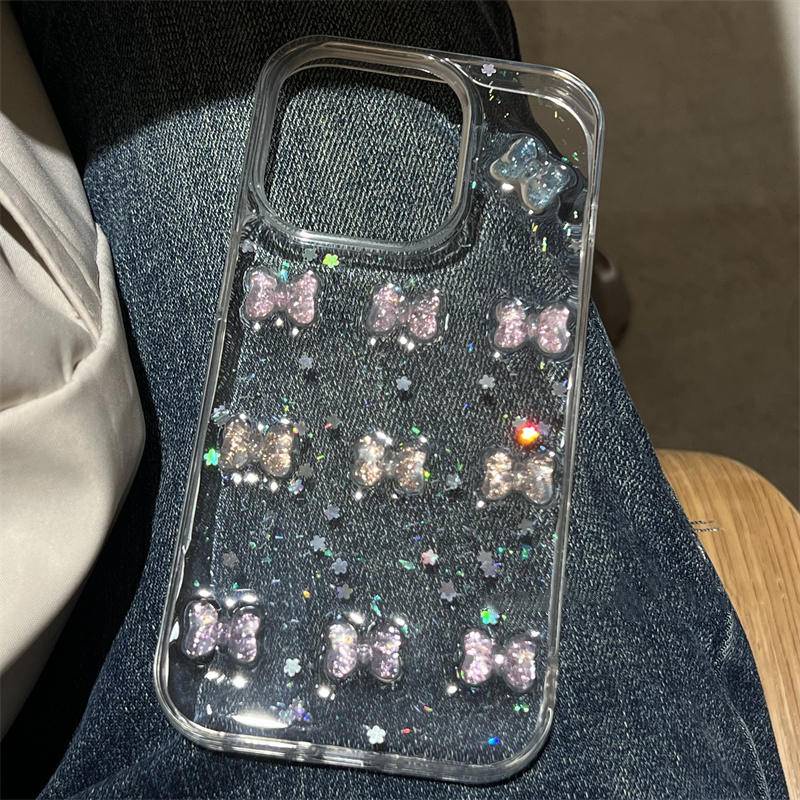 Casing 3D Permen Warna Bow Glitter Sequin Mewah Untuk Iphone14 13 12 11 Pro MAX Plus Mini Bling Lembut Bening Cover Untuk iPhone X XS MAX XR 7 8 Plus SE 2022 2020 14Plus 13Mini 12Mini