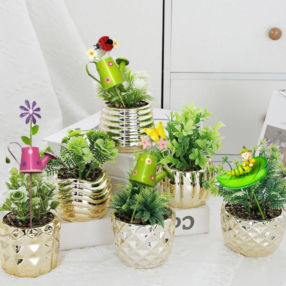 [Elegan] Penyisipan Tanaman Kreatif2023Dekorasi Tanaman Pot Miniatur Logam Tahan Lama Penyiraman Bisa