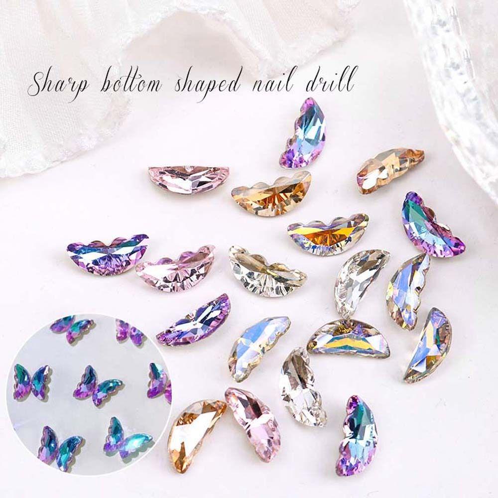 Needway Butterfly Nail Rhinestones Fashion Ins Style Manicure Aksesoris Sayap Kupu-Kupu Jepang Aurora Butterfly 3D Nail Art Drills