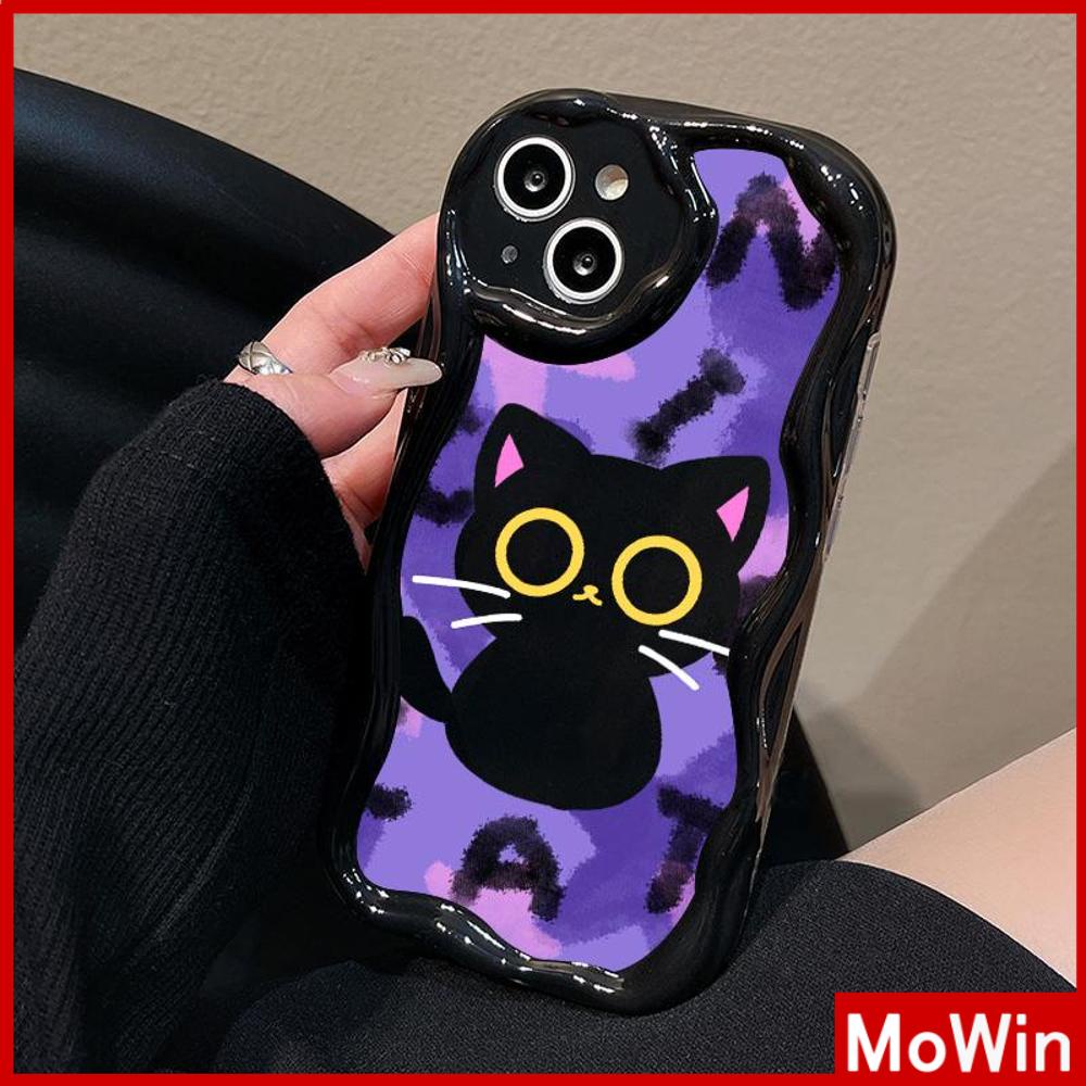 For iPhone 14 Pro Max iPhone Case 3D Curved Edge Wave Glossy Black TPU Airbag Shockproof Camera Cover Cute Cat Compatible with iPhone 13 Pro max 12 Pro Max 11 xr xs max 7Plus