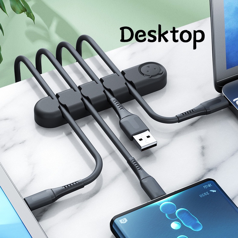 1pc 4-Grid Beruang Lucu Silikon Kabel Organizer Earphone Mouse Kawat Manajemen Klip Perekat Diri Dinding Dipasang Pemegang Kabel Kantor Rumah Desktop Penyimpanan Kait