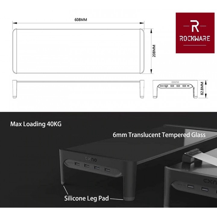 120 ROCKWARE RW-BL-501LU3 - Laptop Stand Space Bar Desk 4 Ports USB 3.0