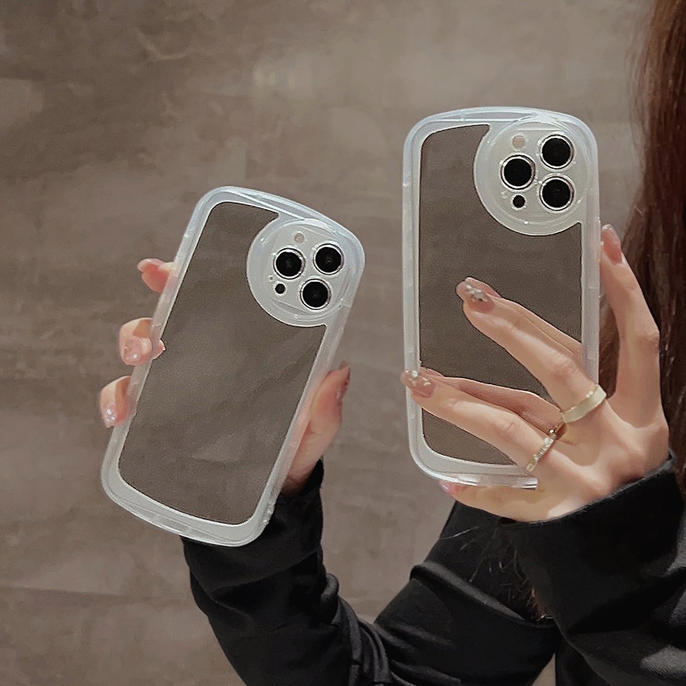 IPHONE Ins Basic Desain Ponsel Cermin Case Bulat Pelindung Lensa Kamera Soft Covers Untuk Iphone11 12 13 14 PLUS PRO MAX Shockproof Shell