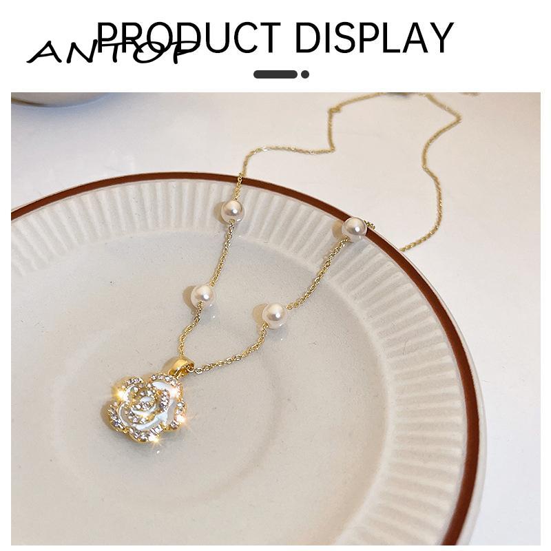 [antop] Mutiara Bunga Kalung Wanita Cahaya Desain Mewah High-end Rasa Klavikula Rantai Aksesoris