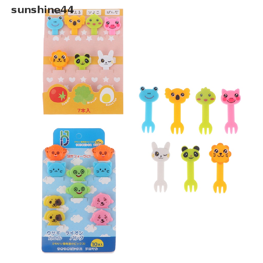 Sunshine 7per8/10Pcs Kartun Mini Garpu Buah Animal Farm Mini Cartoon Fruit Fork Food Fork ID