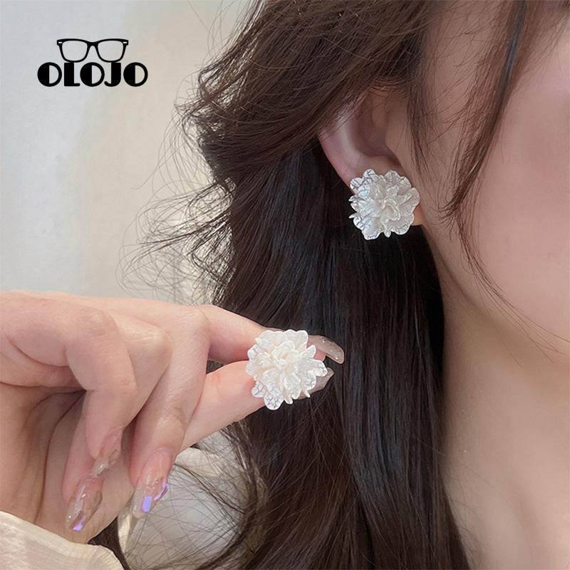 【COD】Anting Pejantan Camellia Polos Anting Lucu Trendi Sederhana925 Perak Temperamen Gadis Anting Bunga Camelia Musim Semi Musim Panas