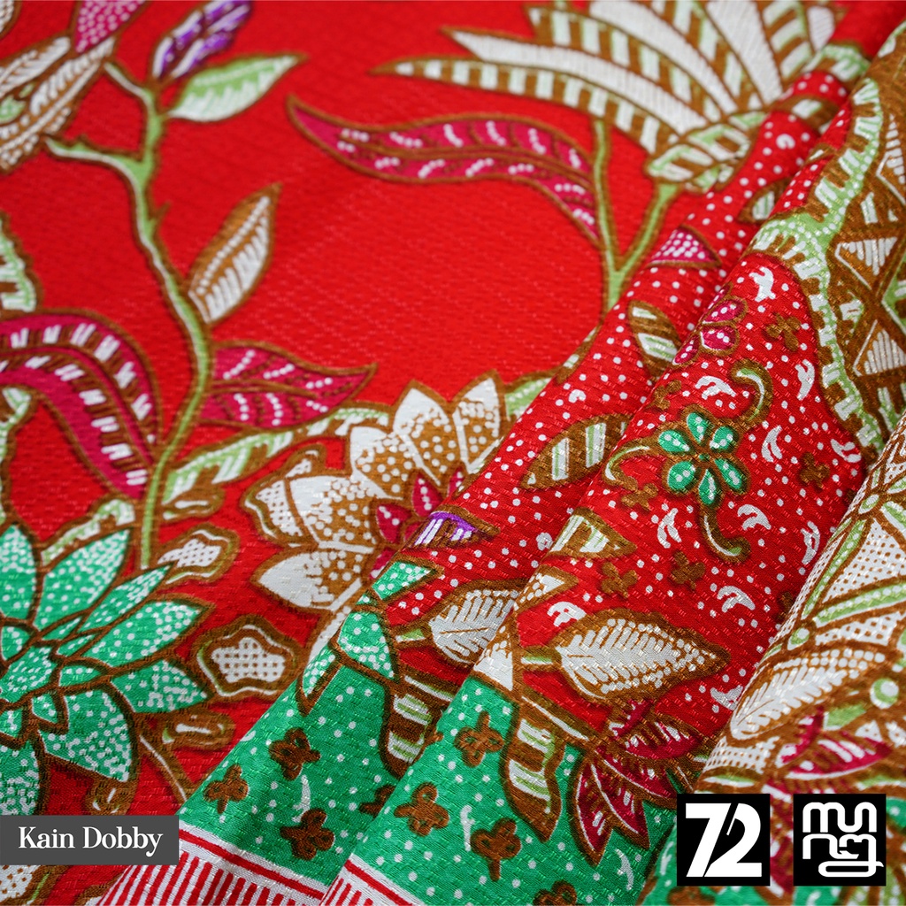 KAIN BATIK PREMIUM Dobby Motif Burung Cendrawasih Warna Merah 723534 Cap 72 Jarik Jarit Samping Kebat Panjang Batik Dobby Modern Premium Bahan Seragam Batik Pernikahan Kantor Keluarga Murah Kamen Jadi Batik Bali Lembaran