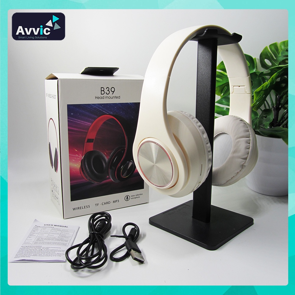 Avvic B39 Headphone Bluetooth 5.3 Wireless Headset Bando Mono Bass Hifi Sound Music RGB LED Light