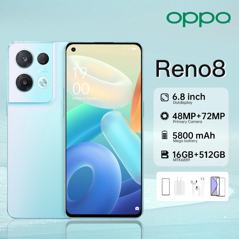 ?Pengiriman lokal?0PP0 Reno8 RAM 16+512GB hp murah baru Android Smartphone HD 6.8Inci LCD layar penu