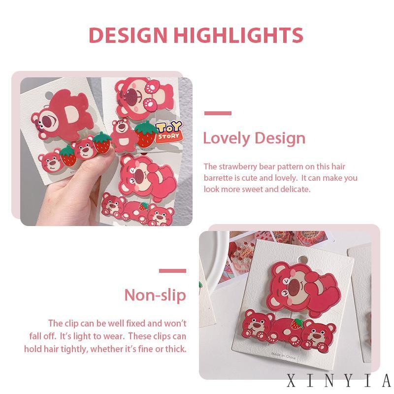 [xinyia.id11] Strawberry Bear Set Jepit Rambut Segar Manis Rambut Patah Poni Samping Klip Duckbill Clip