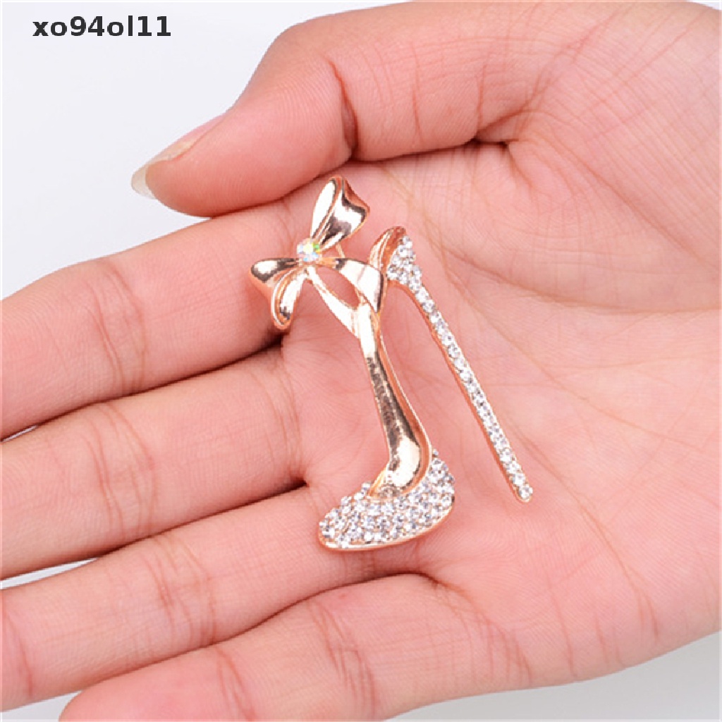 Xo Berlapis Emas Sepatu Hak Tinggi Bros Pin Stunning Kristal Berlian Imitasi Perhiasan Panas OL