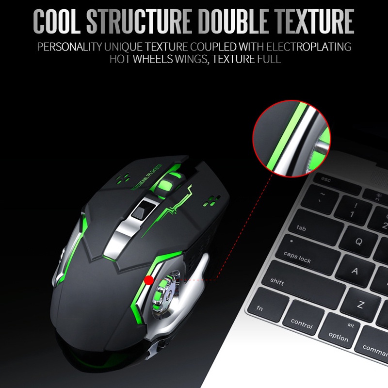 RGB Rechargeable Gaming Mouse  Wireless Silent Click Usb 2.4G 1600dpi