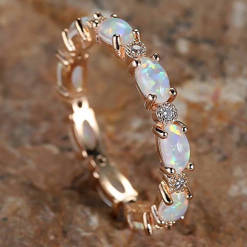 Rainbow White Fire Opal Ring Silver Rose Gold Color Small Moon Rings Untuk Wanita Pernikahan Band Oval Stone Engagement Ring Jewelry