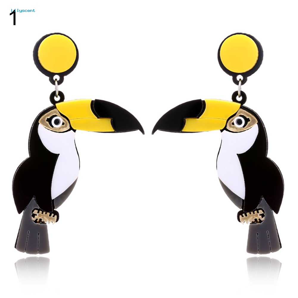 Lilyscent Fashion Wanita Multicolor Burung Beo Liontin Drop Menjuntai Stud Earrings Perhiasan