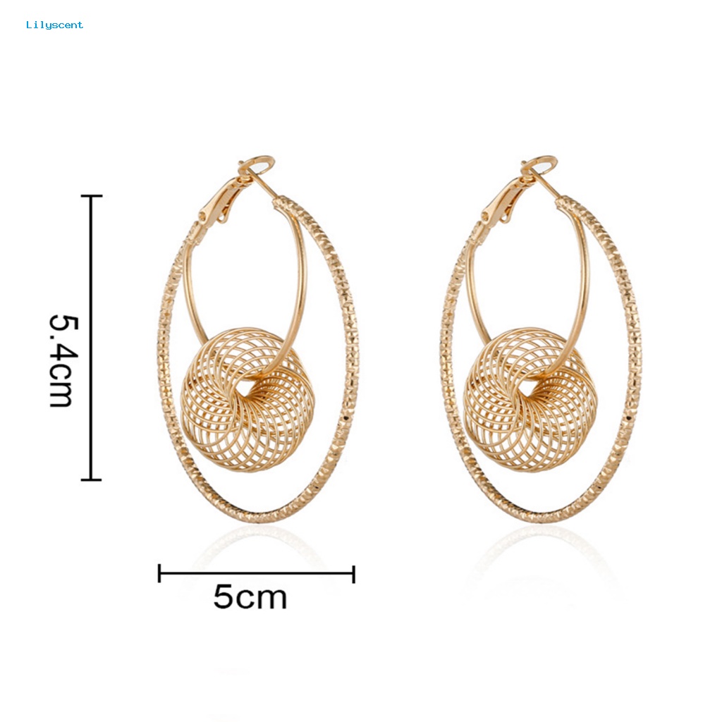 Lilyscent 1pasang Anting Hoop Halus Fashion Perhiasan Geometris Berongga Logam Lingkaran Anting Golden