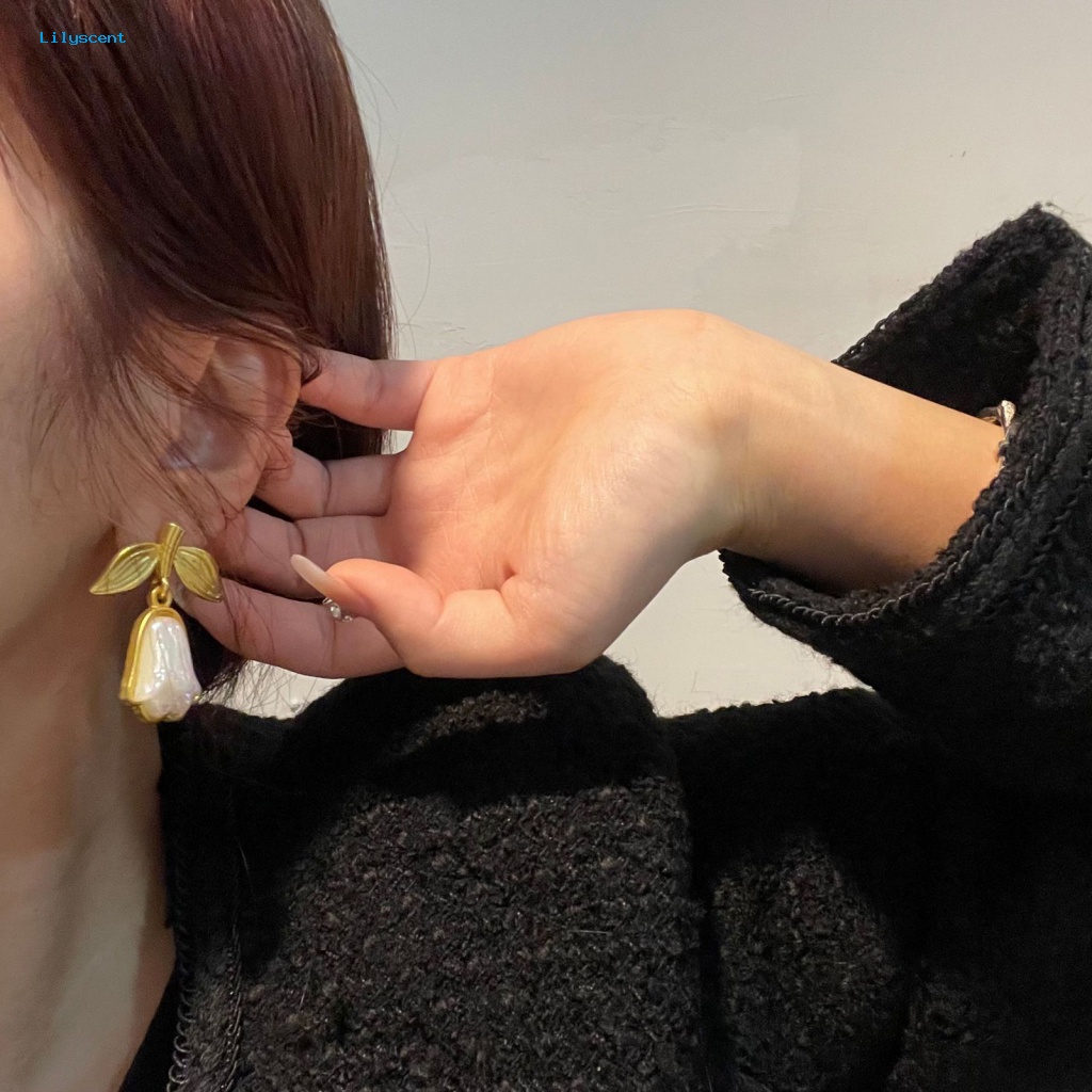 Lilyscent 1pasang Padat Menjuntai Anting Perhiasan Fashion Liontin Bunga Wanita Stud Earrings Peri