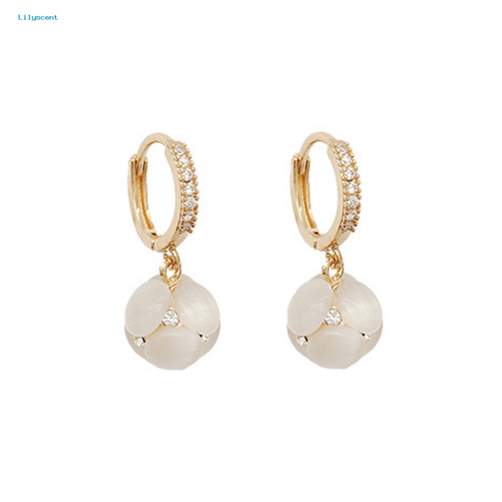 Lilyscent 1pasang Perempuan Drop Earrings Aksesori Busana Imitasi Opal Menjuntai Hoop Earrings Gadis Perhiasan Cerah Kilau