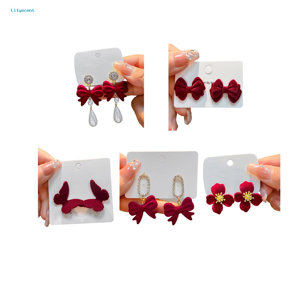 Lilyscent 1pasang Barang Fashion Drop Earrings Kostum Perlengkapan Merah Anggur Lucu Ear Studs Pendant