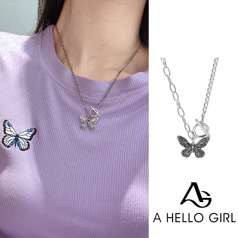 BUTTERFLY Kalung Rantai Liontin Kupu-Kupu Bahan Titanium Steel Gaya Vintage Untuk Wanita