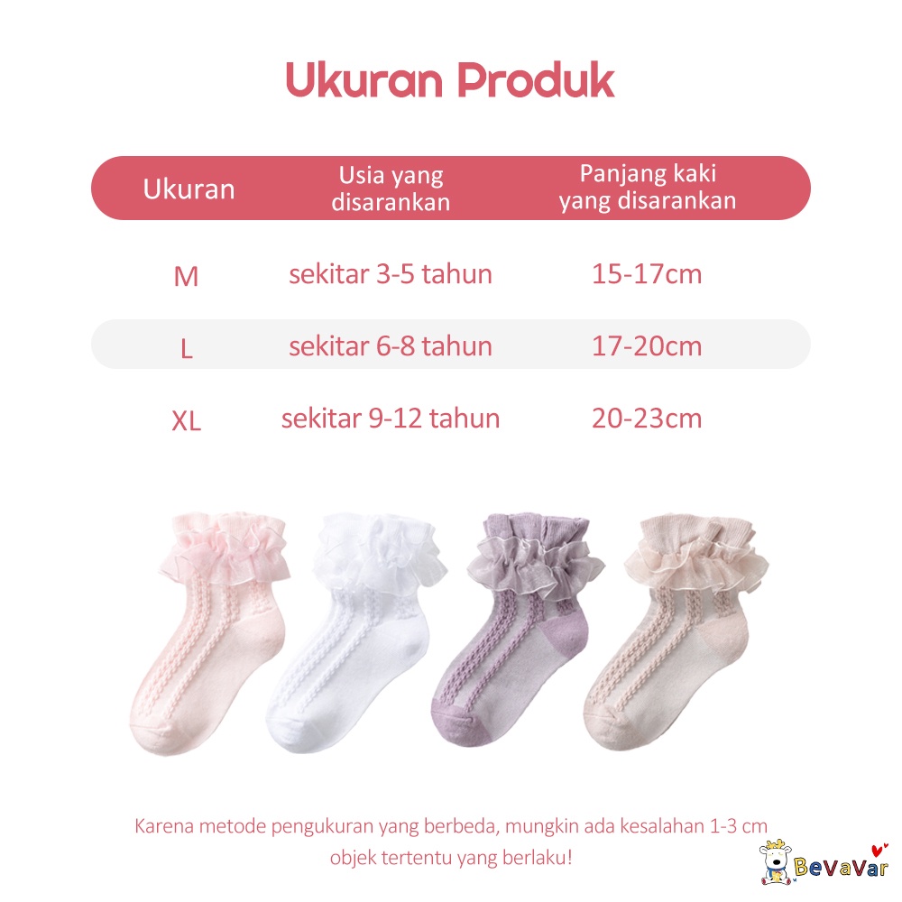 BEVAVAR 4-15Tahun Kaos Kaki Anak Perempuan Import Model Renda Lace/ Kids Girl Socks