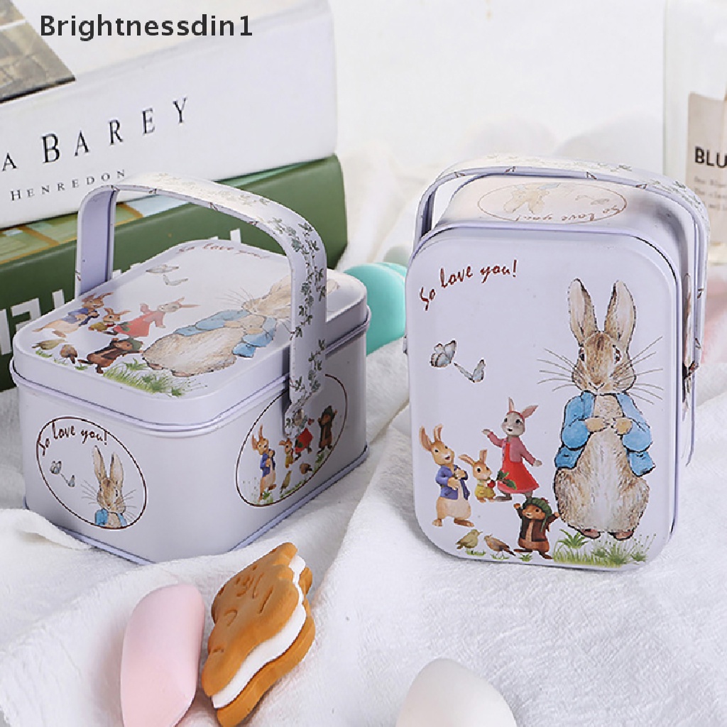 [Brightnessdin1] White Rabbit Toffee Tin Can Small Suitcase Storage Can Tin Metal Candy Box Gift Butik