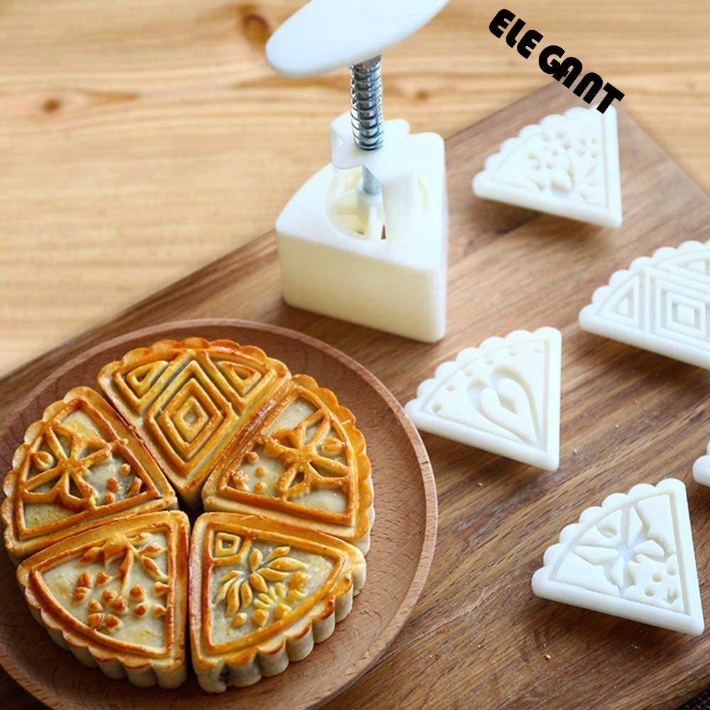 [Elegan] Cetakan Mooncake DIY Suit Ice Skin Segitiga Bunga Potongan Push Type Dessert Baking Tools