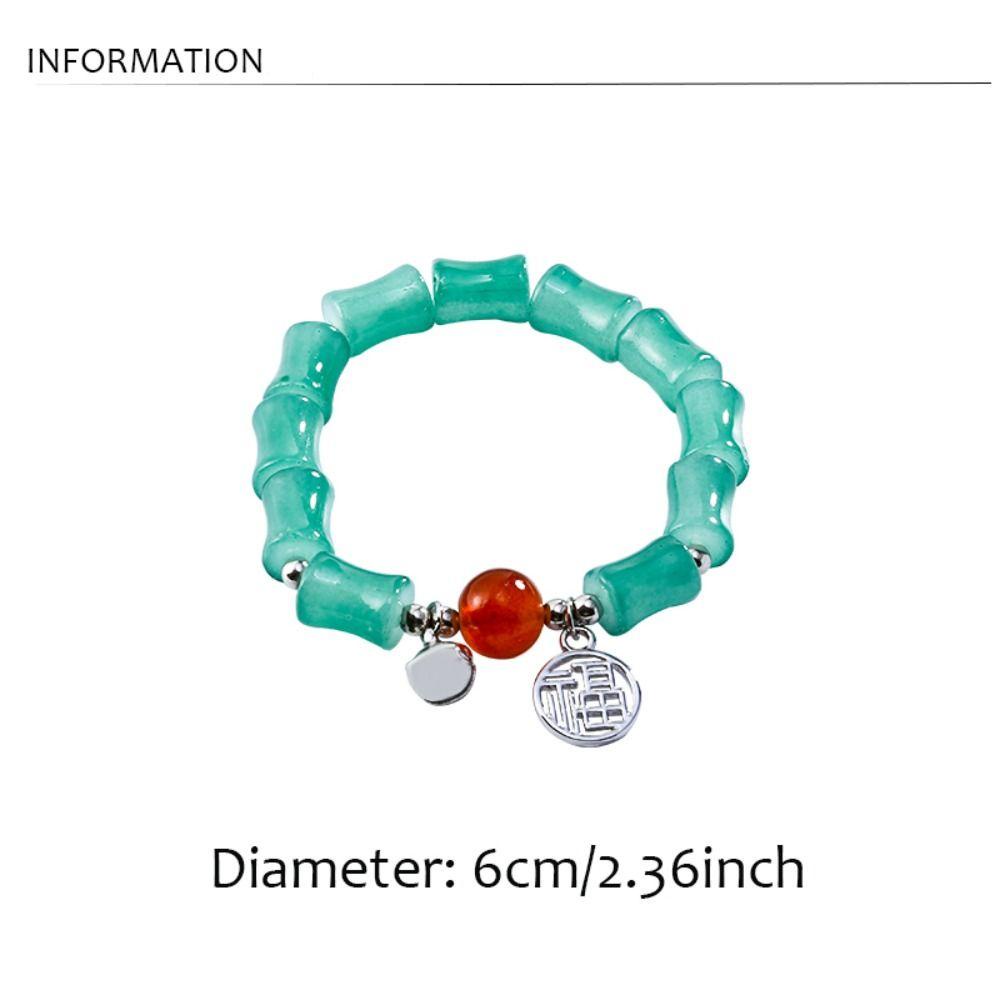 Needway Wanita Gelang Perak Bola Liontin Pesta Pernikahan Berkah Elastis Imitasi Giok Tradisional Indah Klasik Paduan Berwarna Glasir Bangle