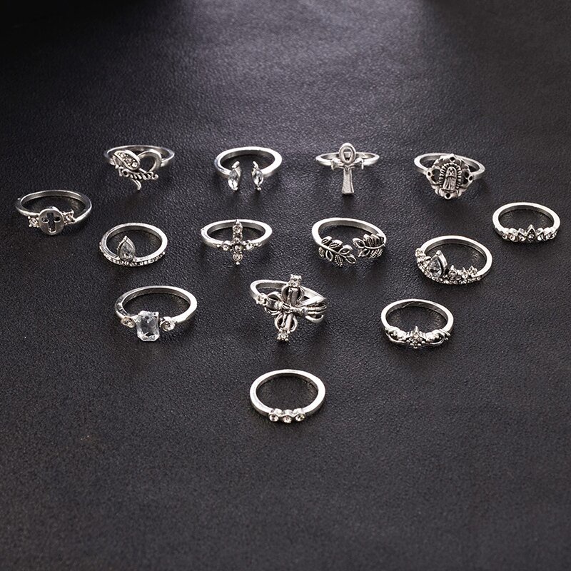 14pcs/set Wanita Korea Geometris Cincin Set Alloy Cincin Set