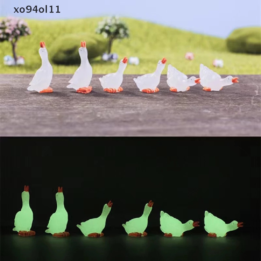 Xo 6Pcs Patung Angsa Bercahaya Miniatur Dekorasi Rumah Glow In The Dark Patung Hewan Fariy Aksesoris Taman Dekorasi Taman OL