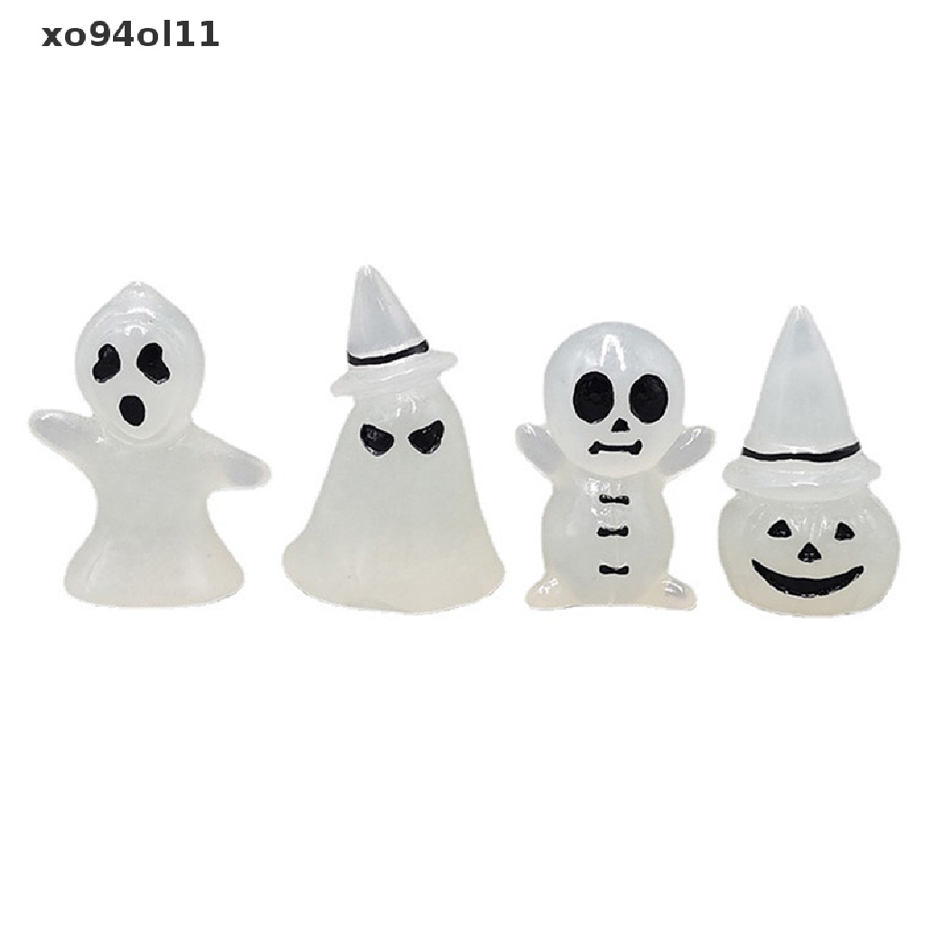 Xo 1 /4/8Pcs Halloween Resin Luminous Desktop Decor Lucu Kartun Hantu Tengkorak Labu Neon Ornamen Hadiah Selamat Halloween Nikmat OL