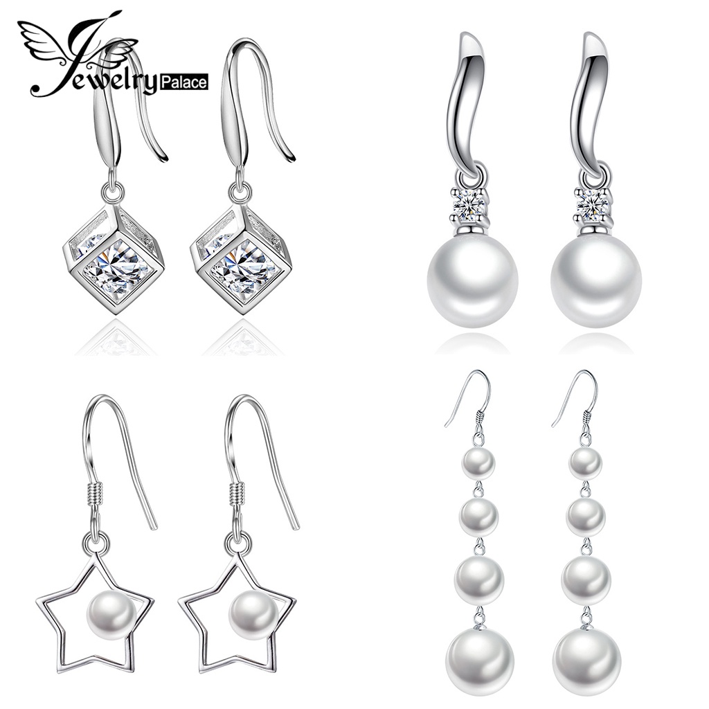 Jewelrypalace Anting Kait Mutiara Moissanite925 Wanita Perak Berlian Asli M006