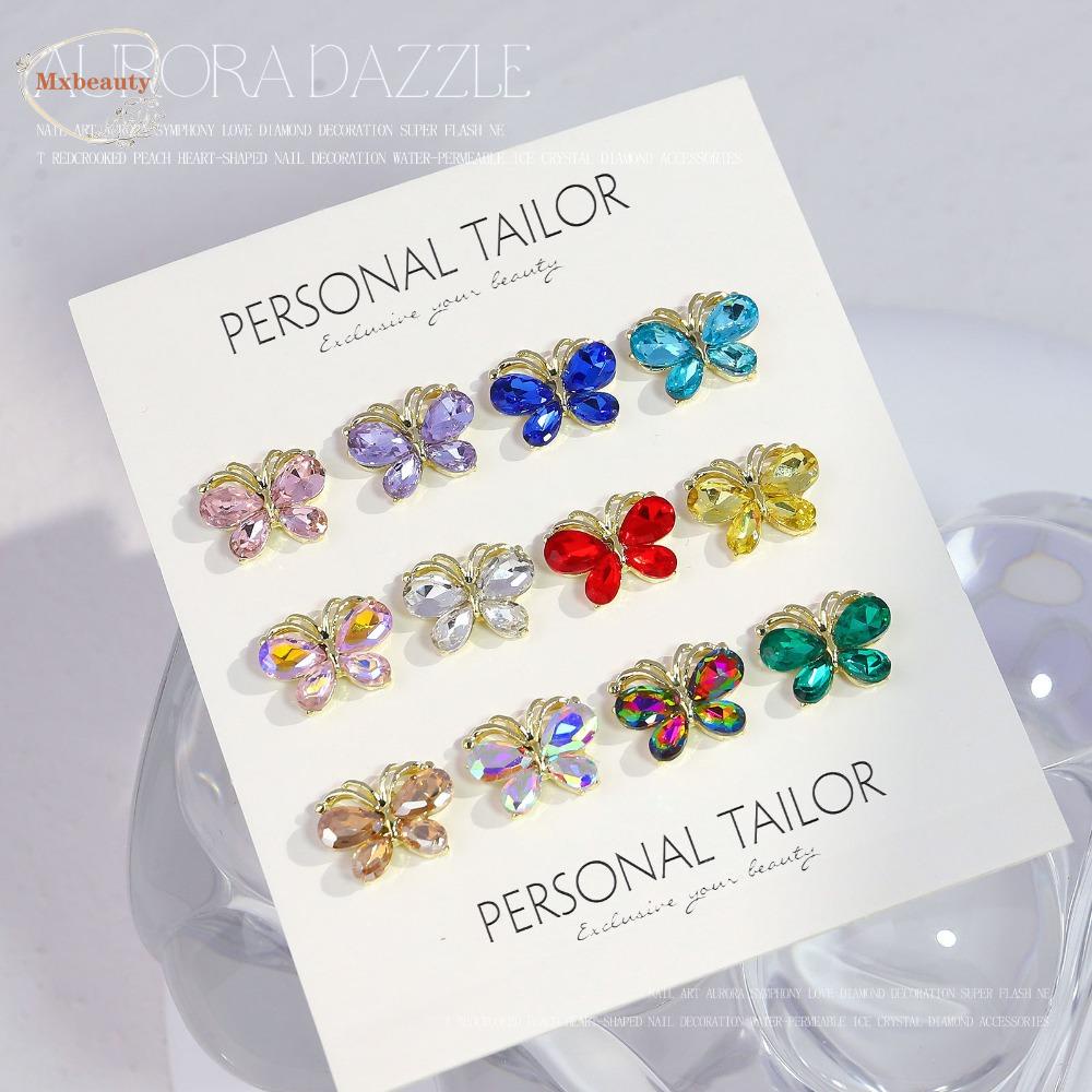 Mxbeauty Kupu-Kupu Dekorasi Kuku Wanita Pesona Kuku Manikur Aksesoris Kristal Bor Aurora Butterfly 3D Nail Art Drills