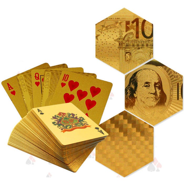 Kartu Remi Poker Lapisan Gold Foil Motif Dollar - Golden - Gold