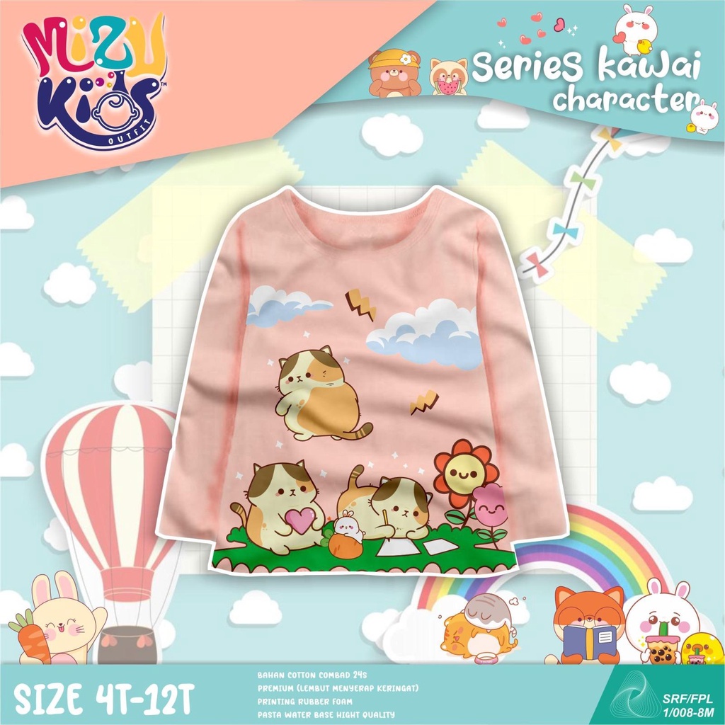 Kaos Anak Perempuan Cewek Lengan Panjang 4-12T Mizu Kawai