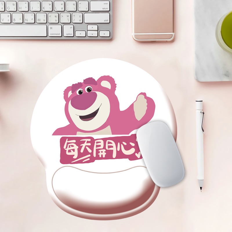 Seri Warna Putih Strawberry Bear Mouse Pad Silicon Turbus Type INS Anti -Schiping Mouse Pad Silicon Wiring Kabel Mouse Pad