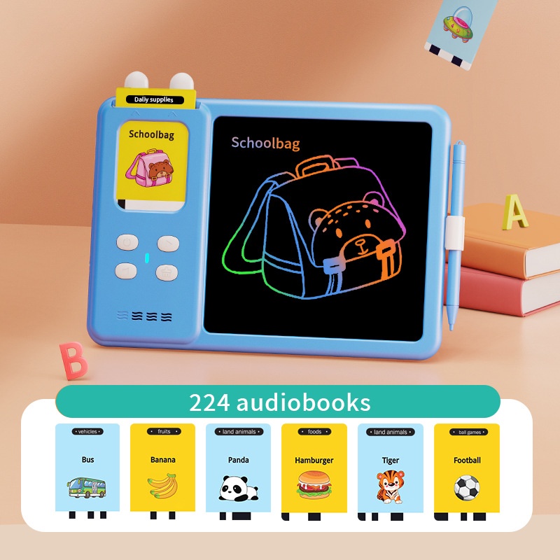 olla  Card Early Education Bilingual Device dan LCD Writing Drawing Tablet 2 in 1 Mainan Belajar Anak Pengenalan Kosakata Bahasa Inggris