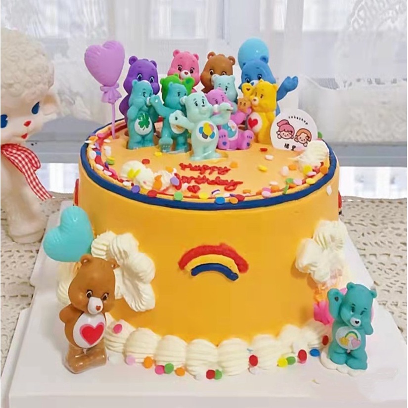 Vintage 1984pcs/Set Kenner Care Bears Playset Pvc Action Figure Mainan Rainbow Bear Figure Hiasan Kue