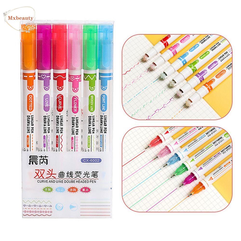 Mxbeauty Curve Line Stabilo Pen 6/8Pcs Anak-Anak Novelty Berwarna Pulpen Hadiah Scrapbook Alat Tulis Perlengkapan Sekolah Catatan Jurnal Curve Penanda Garis