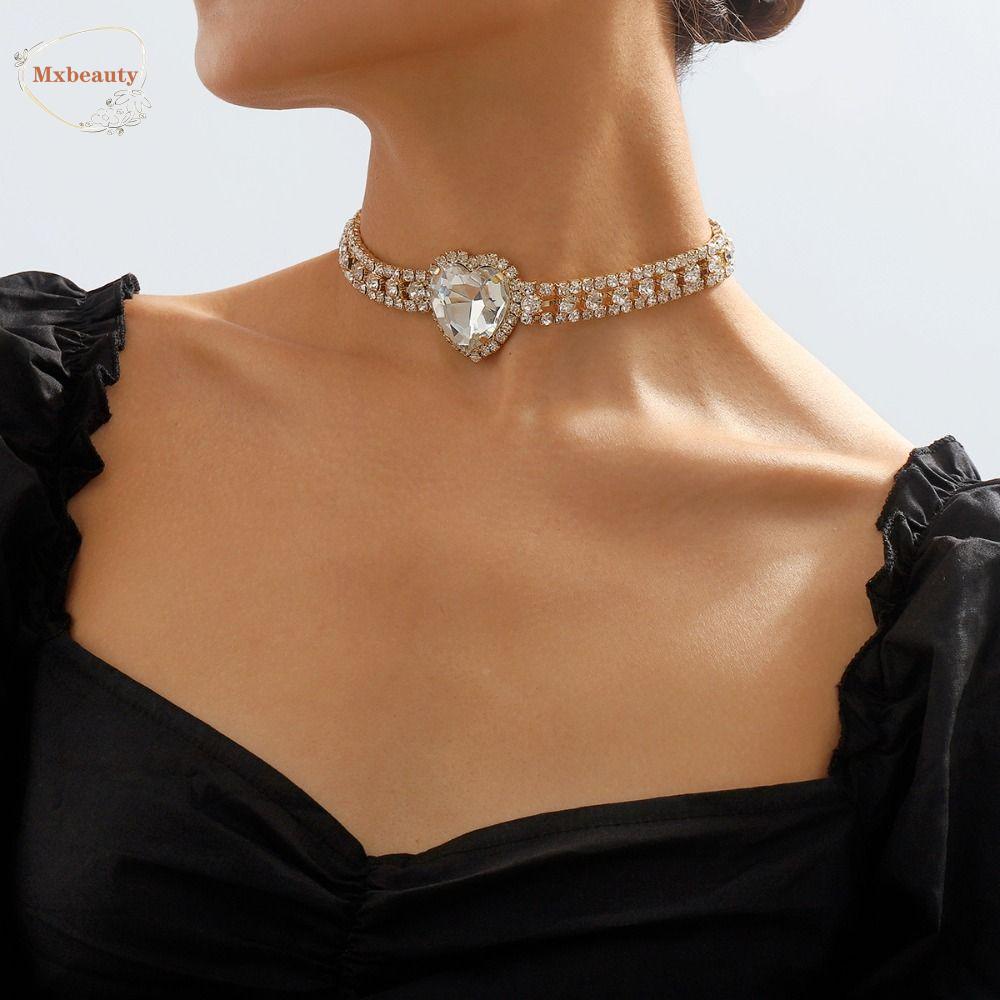 Mxbeauty Cinta Berlian Kalung Mewah Elegan Klavikula Rantai Perjamuan Choker Perhiasan Hadiah Temperamen Wanita Necklace