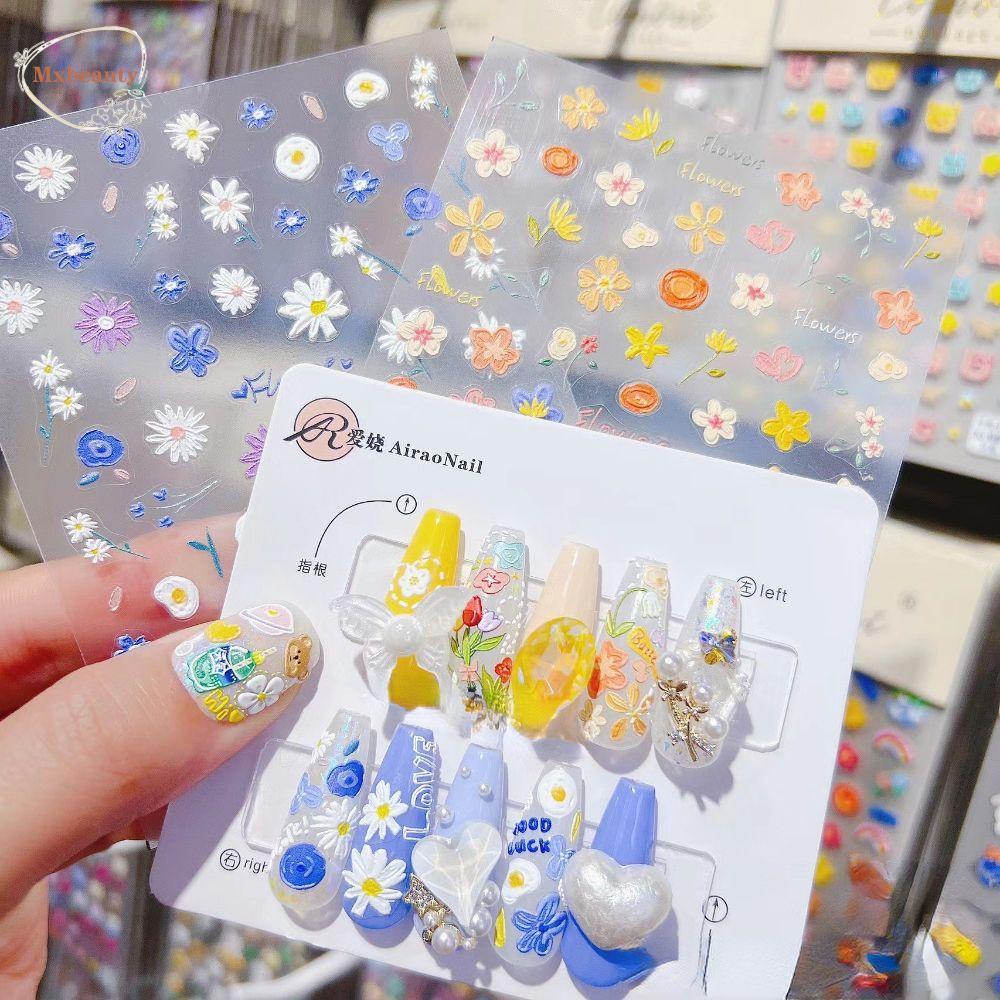 Mxbeauty Kuku Timbul Stiker Bunga Crayon Kuku Kecantikan Dekorasi Kuku Salon Kuku DIY Stiker Kuku 5D Perekat Stiker