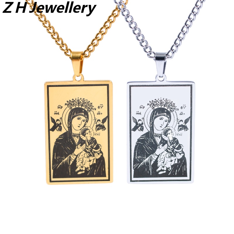 Z H Perhiasan Anti Karat Virgin Mary Liontin Fashion Pria Dan Wanita Baja Titanium Kalung Retro Hip Hop Rock Punk Aksesoris Pesta