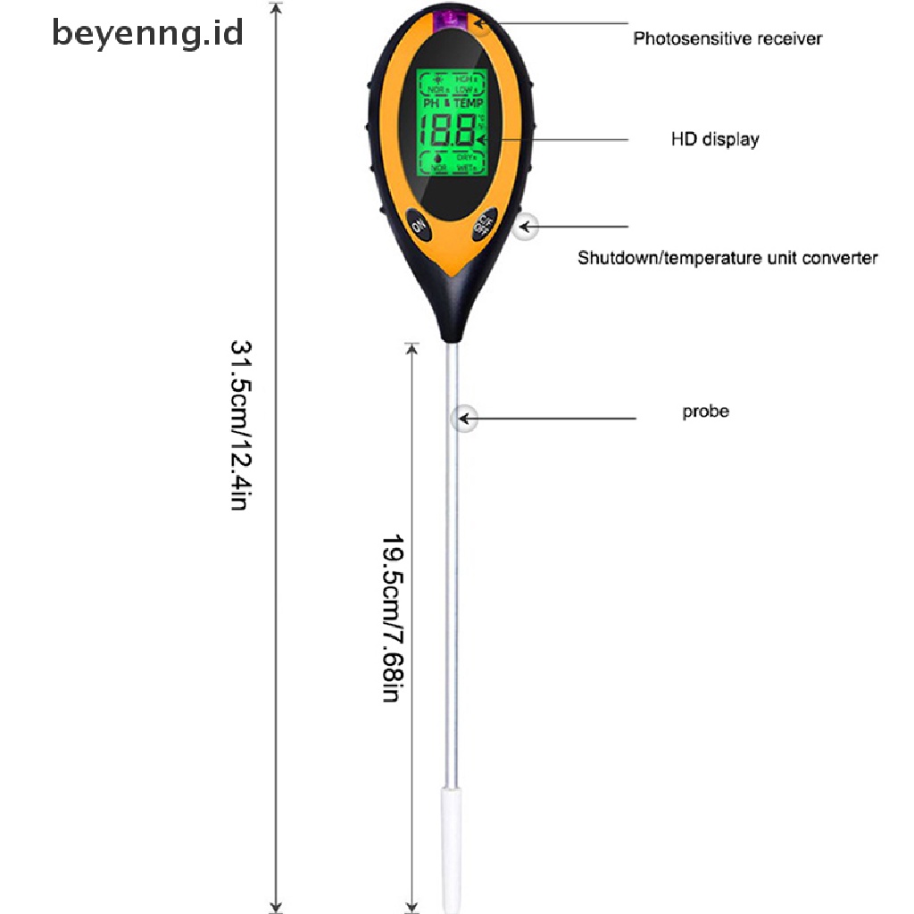 Beyen Alat Ukur Ph Kelembaban Tanah Digital Temperature Sunlight Tester Dengan LCD Display ID