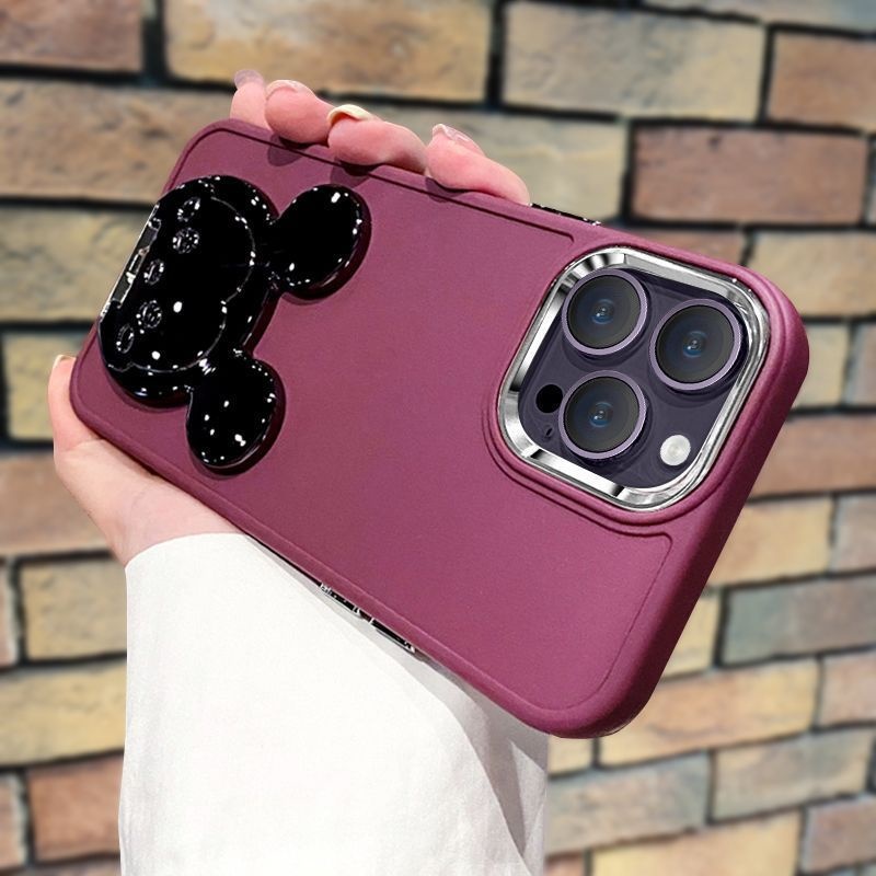 IPHONE Casing Ponsel Desain Berdiri Bahan Baja Hitam Kepala Mouse Kompatibel Dengan Iphone12 13 14 11 Pro Max X Xs Max Xr Ddwcf