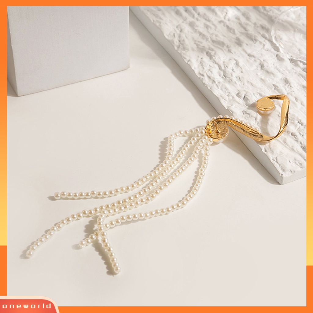 [EONE] 1pc Klip Telinga Berlebihan Temperamen Panjang Tidak Teratur Non Piercing Hias Hadiah Mutiara Imitasi Rumbai Liontin Anting Wanita Perhiasan Untuk Pesta