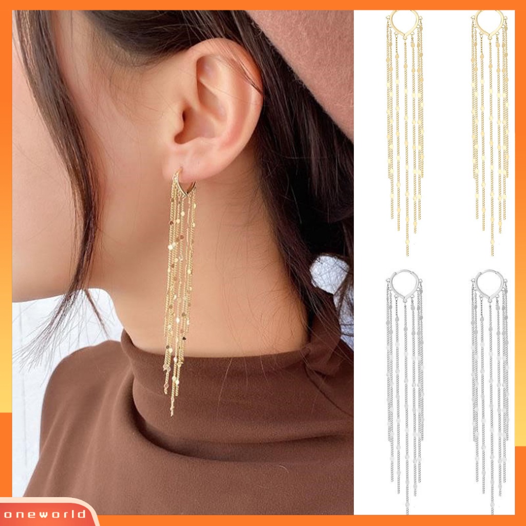 [EONE] 1pasang Drop Earrings Bohemian Temperamen Payet Bentuk Hati Geometris Hias Hadiah Wanita Panjang Logam Rumbai Pesona Anting Perhiasan Pernyataan Fashion