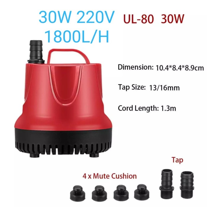 30W 1800L/H Mini Submersible Pump. Pompa Celup Aquarium