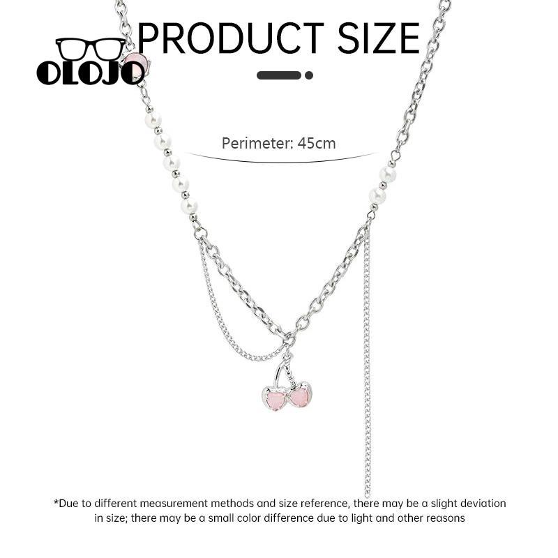 【COD】Cherry Pearl Splicing Necklace Musim Panas Gaya Manis Keren Ringan Mewah Rantai Tulang Selangka Metal