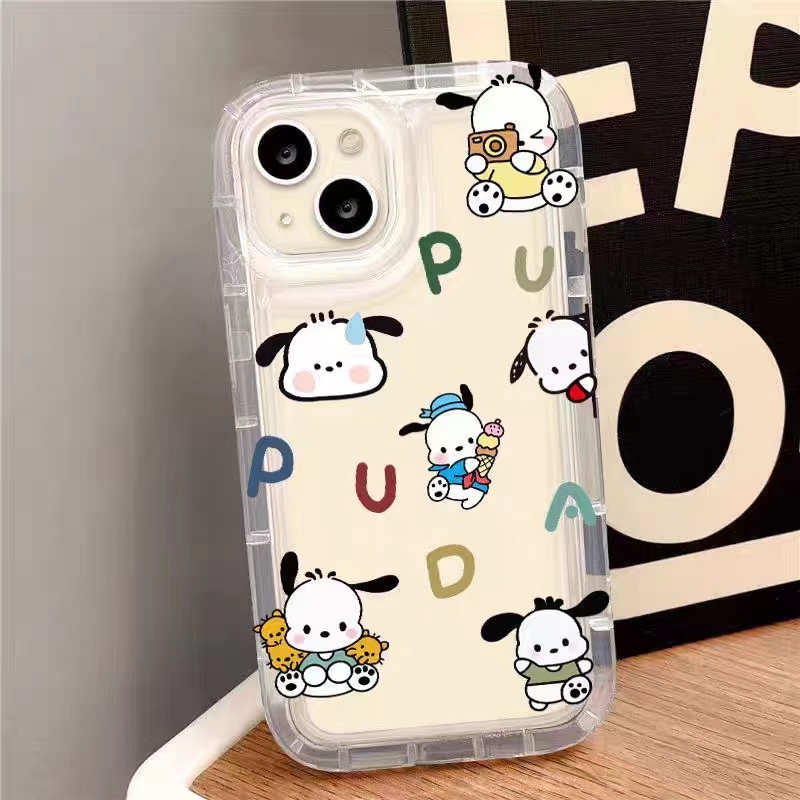 IPHONE Ins Pacha Casing Ponsel Anjing Cocok Untuk Iphone11 14 14pro 14plus 13 13mini 13pro 13prm iPhone12 7Plus 8Plus Xr XS 13 12mini Pro Max Empat Sudut Casing Ponsel Transparan Tahan Guncangan