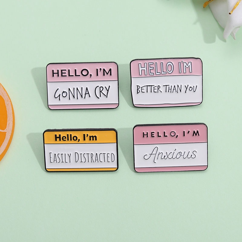 Hello I'm Awesome Enamel Pin Warna-Warni Texts Banner Bros Lencana Kerah Pin Lucu Dialog Slogan Perhiasan Hadiah Untuk Teman